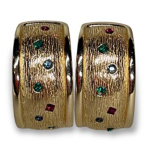 Authentic Dior Vintage Clip On Earrings Multicolored Gold Plated Big Chunky Glam